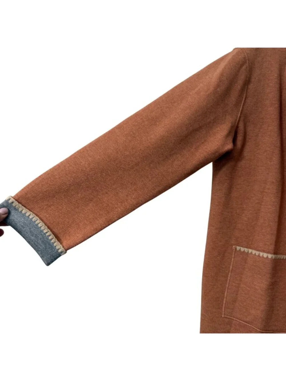 Nic Zoe Terracotta Embroidered Trim Sweater Duster Cardigan Womens Size Medium